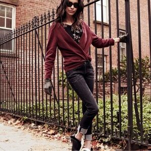 Burgundy catch cardigan open front long sleeve sweater basics Cabi 3529 layers